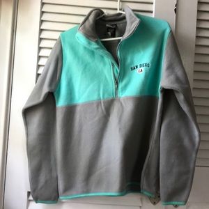 1/4 zip turquoise and grey fleece